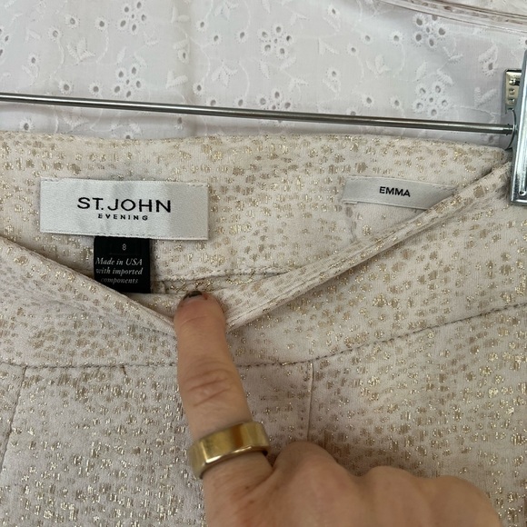 St. John Cream and Gold Metallic Emma Trouser Pants size 8 - Picture 5 of 6
